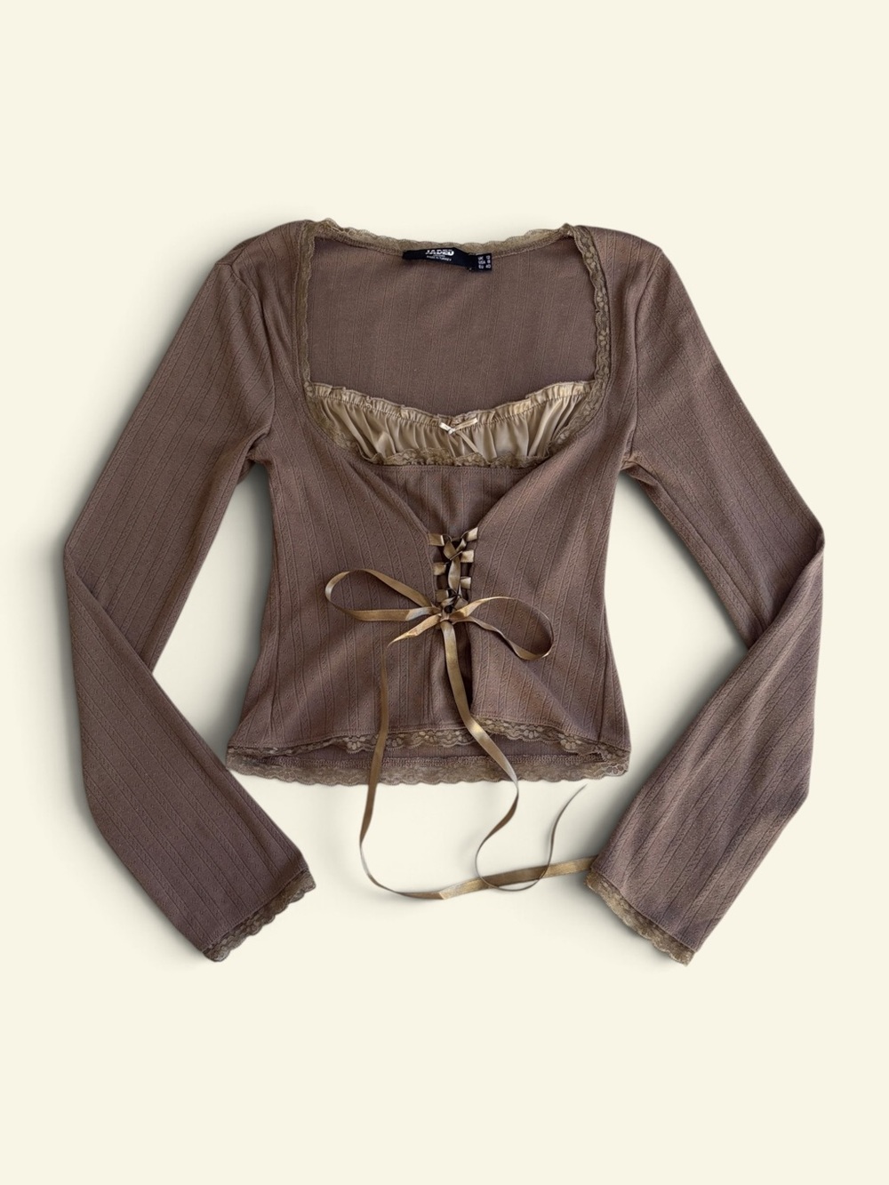 NWOT Jaded London Arabella Lace Up Top Brown Size 8 Pointelle Bustier Corset Y2K - Picture 1 of 10